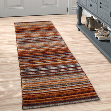 Carter Modern Stripe Hand Woven Wool Rust Orange/Grey/Beige Runner-Melrose-Rug Love - The Most Loved Rug Store